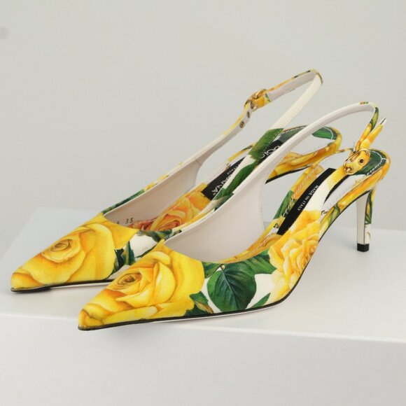 Dolce & Gabbana Yellow Rose Gabardine Slingback Pumps, EU 35/US 5 - Picture 3 of 14